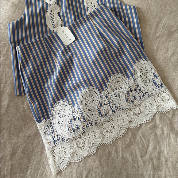 English Factory Blue & Yellow Striped Lace-Trim Tank Top - Picture 3 of 3